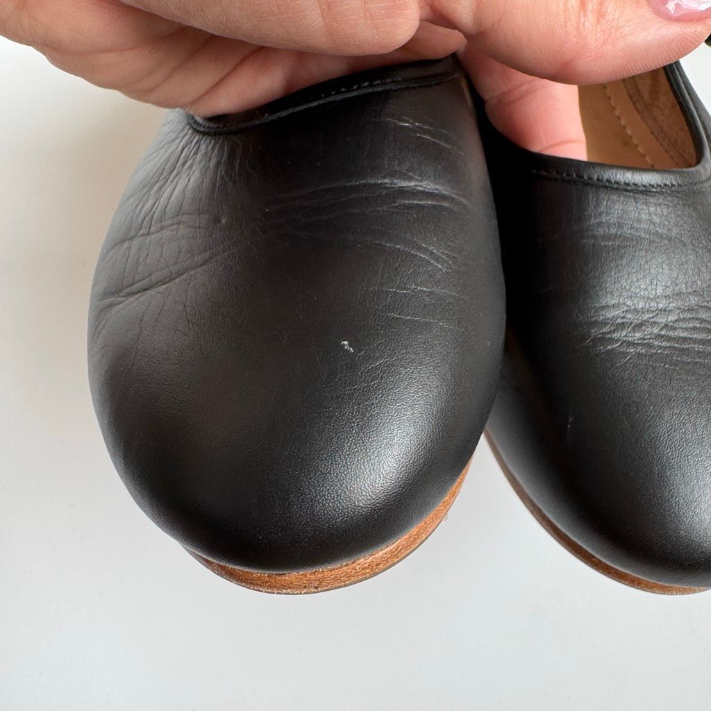 Poppy Barley Modern Day Mary Jane Strap Round Toe Black Leather Flats Size 7.5 — image 6 of 8
